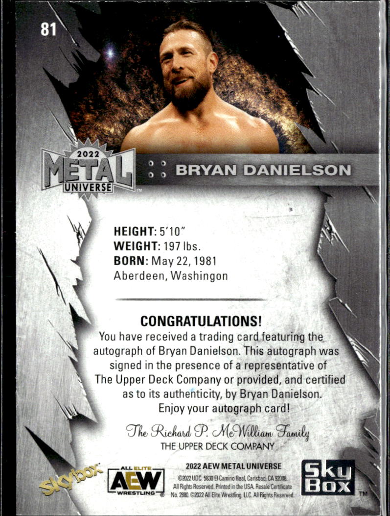 Bryan Danielson 2022 SkyBox Metal Universe AEW Auto Autograph