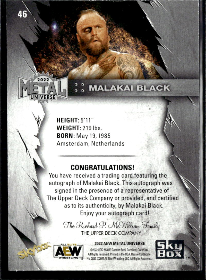 Malakai Black 2022 SkyBox Metal Universe AEW Auto Autographs