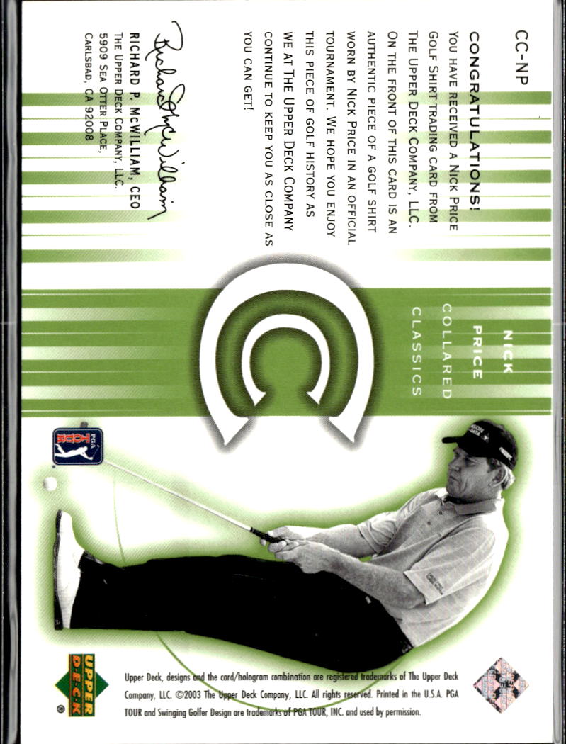 Nick Price 2003 Upper Deck Memorabilia Shirt Patch GOLF