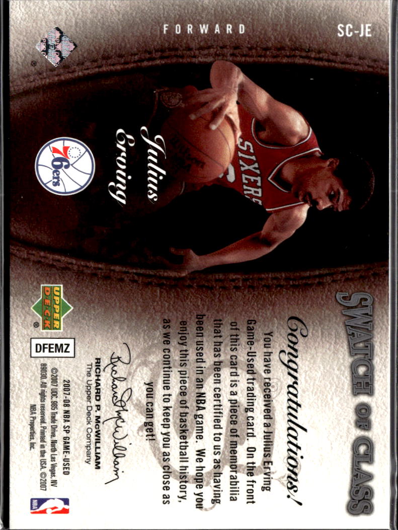 Julius Erving 2007 SP Game Worn Jersey Patch Swatch Class Philadelphia 76ers