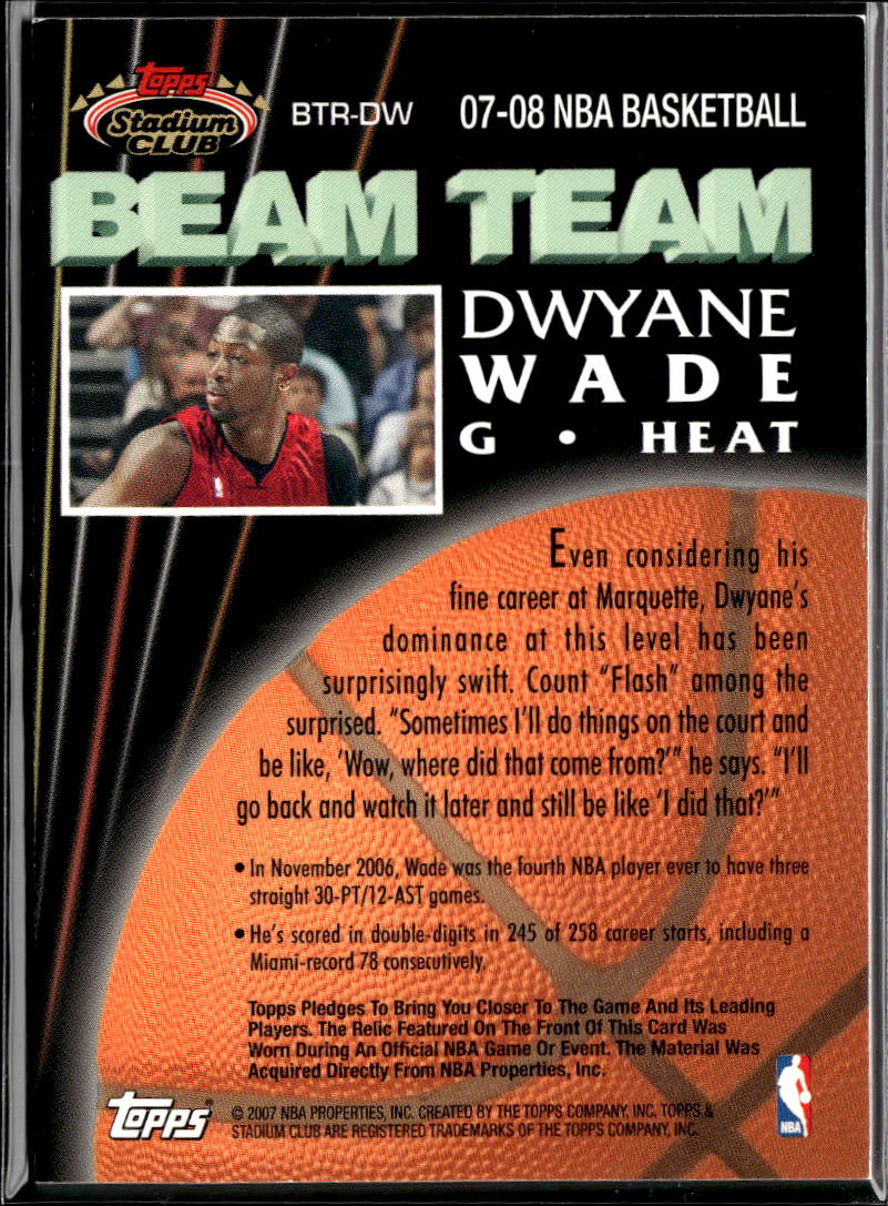 Dwyane Wade 2007 Topps Stadium Club Beam Team Game Worn Patch Miami Heat