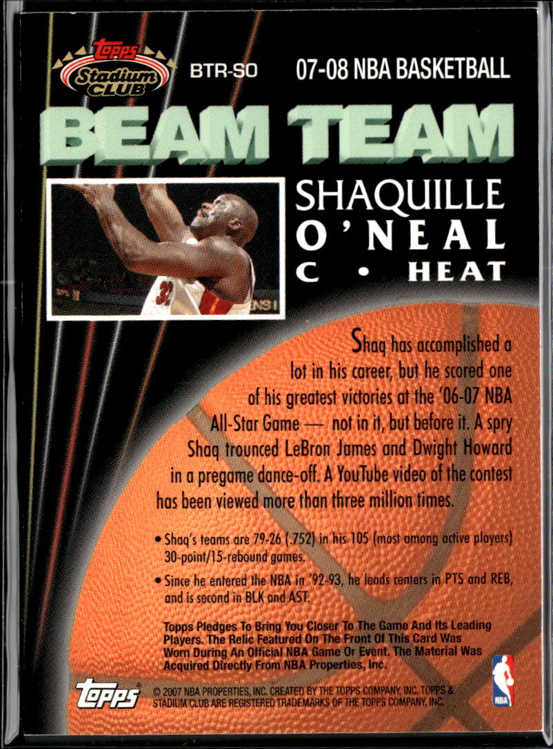 Shaquille O'Neal 2007 Topps Stadium Club Beam Team Game Worn Patch Miami Heat