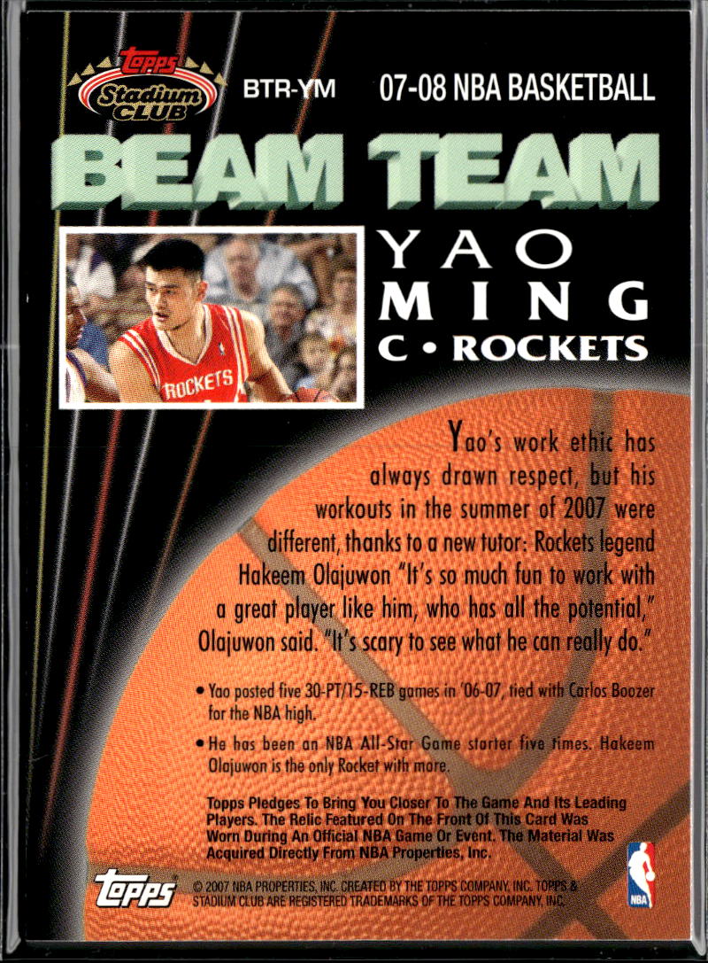Yao Ming 2007 Topps Stadium Club Beam Team Game Worn Patch Houston Rockets