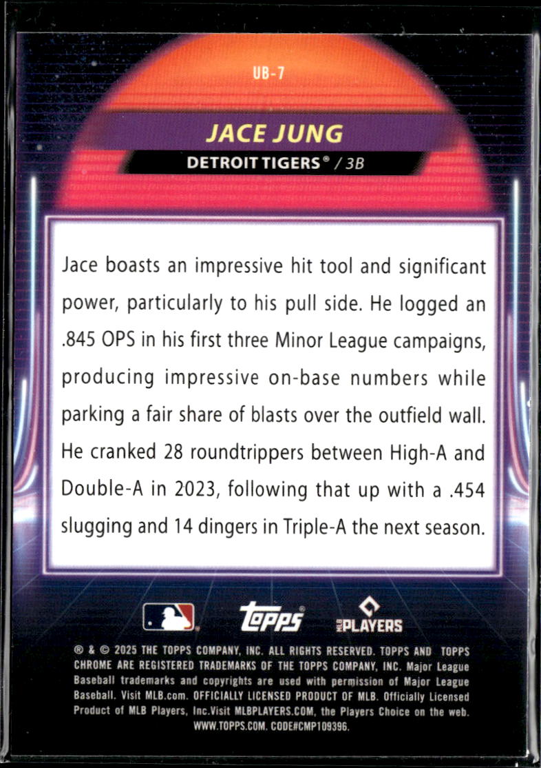 Jace Jung 2025 Topps Chrome Cosmic Ultaviolet Beam RC Detroit Tigers