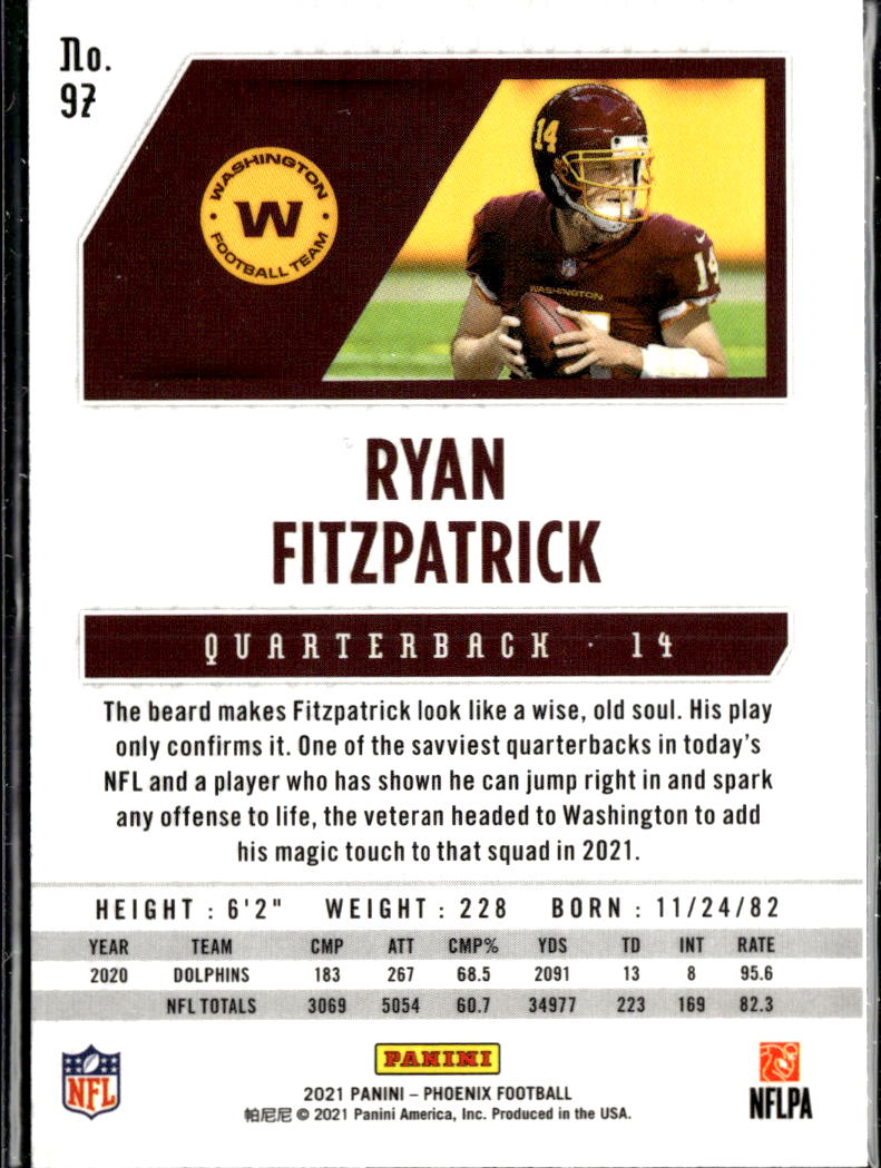 Ryan Fitzpatrick 2021 Phoenix Color Burst Washington Football Team