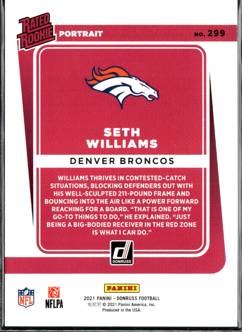 Seth Williams 2021 Donruss Rated Rookie Studio Series Bronze /100 Denver Broncos