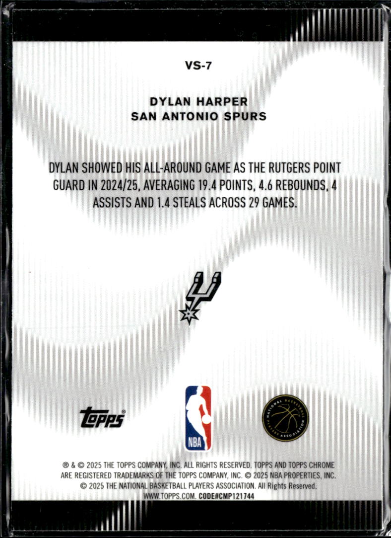 Dylan Harper 2025 Topps Chrome Voices Rookie RC San Antonio Spurs