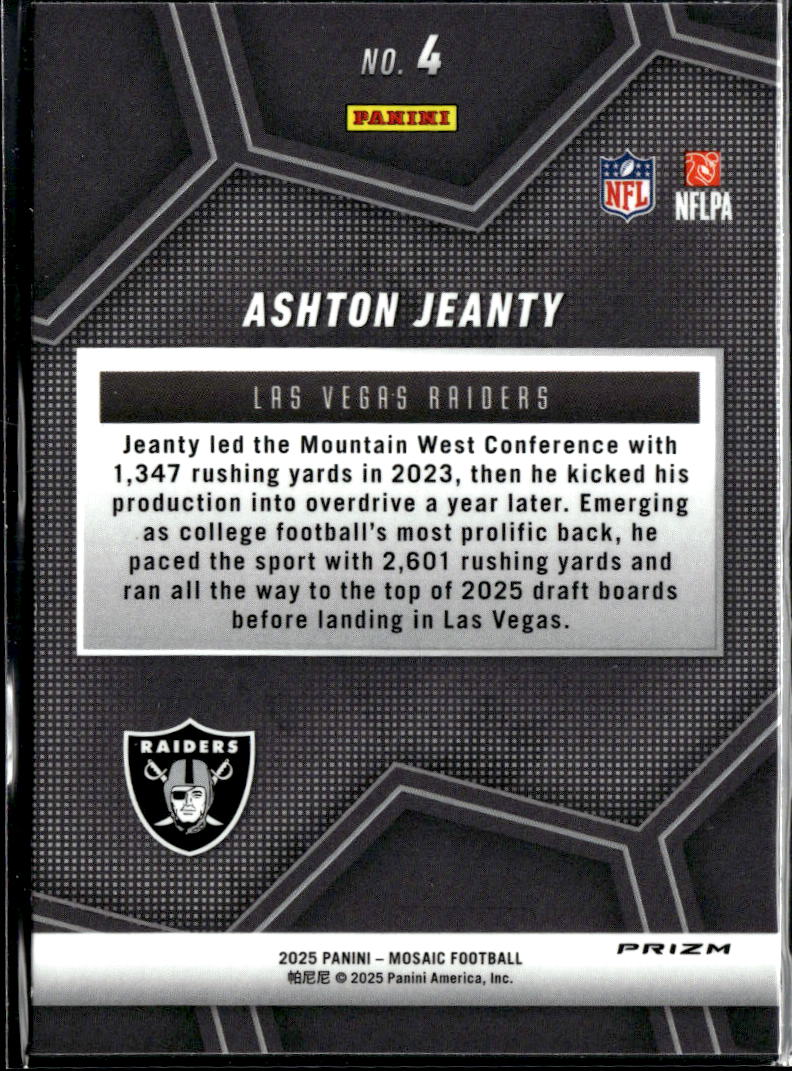 Ashton Jeanty 2025 Mosaic Overdrive Silver Rookie RC Las Vegas Raiders