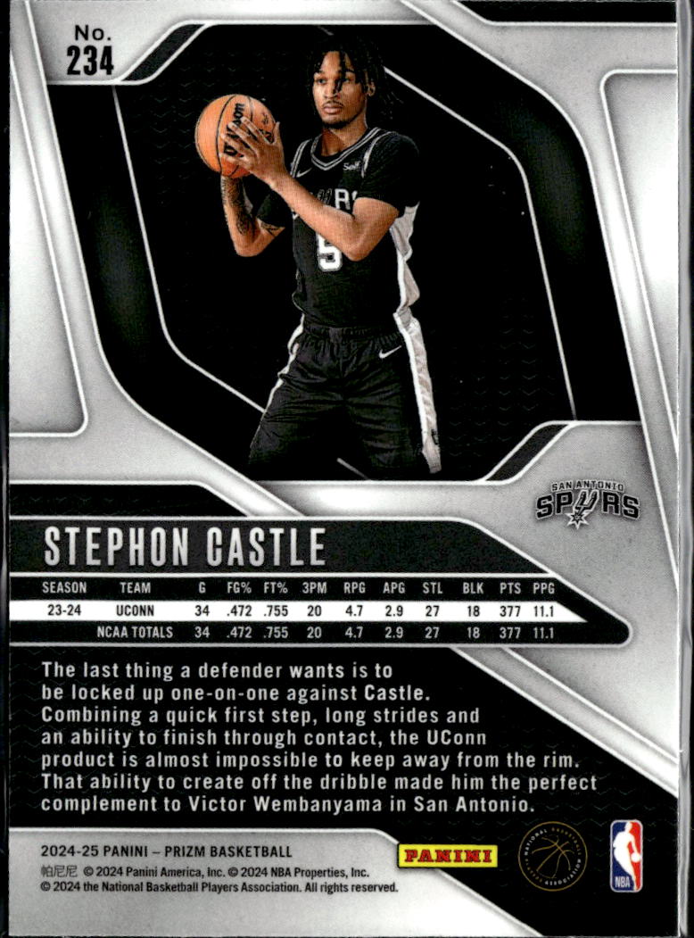 Stephon Castle 2024-25 Prizm Rookie RC San Antonio Spurs
