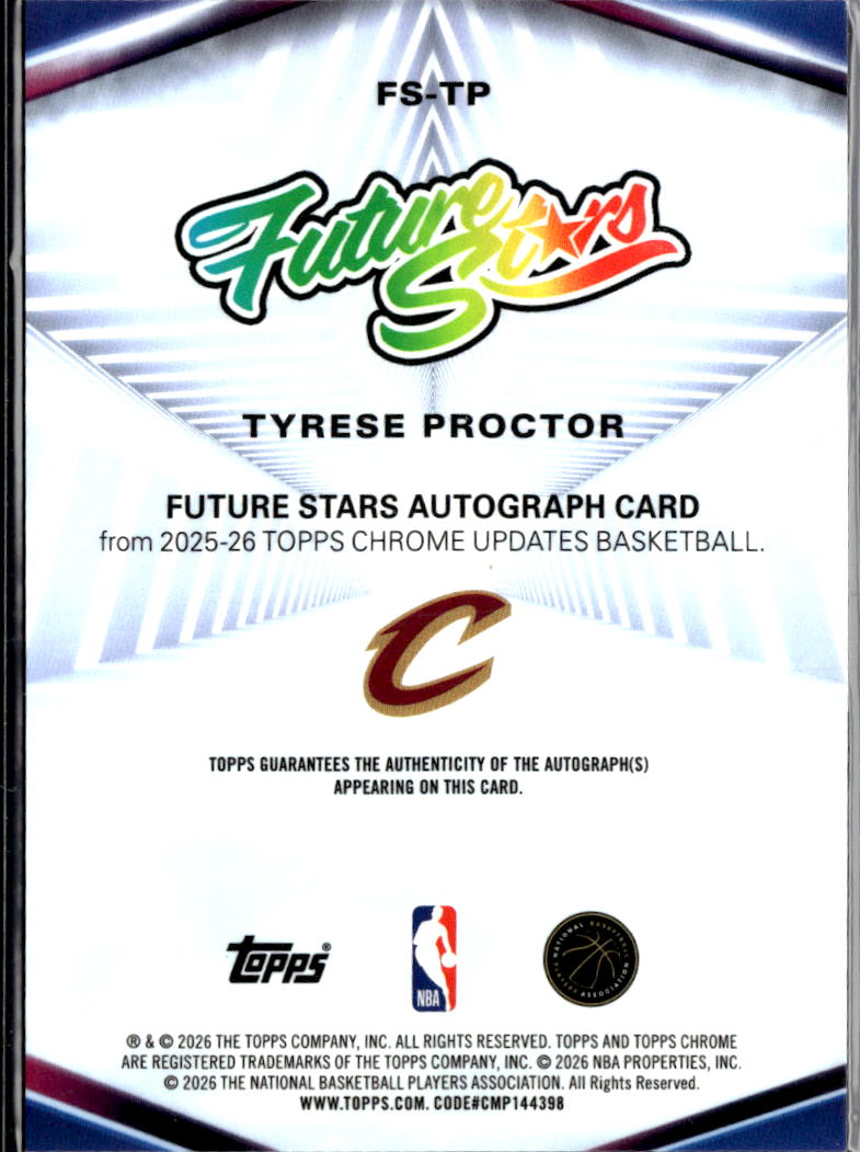 Tyrese Proctor 2026 Topps Chrome Auto Autograph RC Cleveland Cavaliers