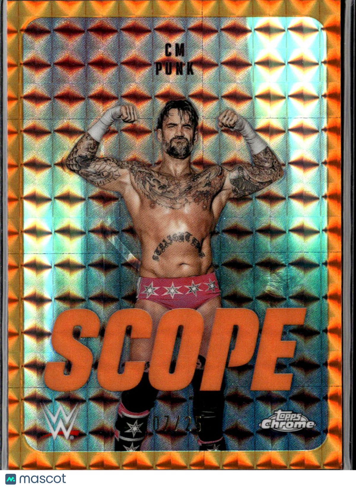 CM Punk 2026 Topps Chrome WWE Orange Refractor Scope 7/25