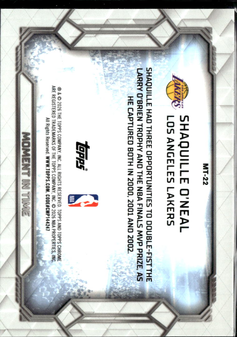 Shaquille O'Neal 2026 Topps Chrome Moment In Time Green 94/99 Los Angeles Lakers