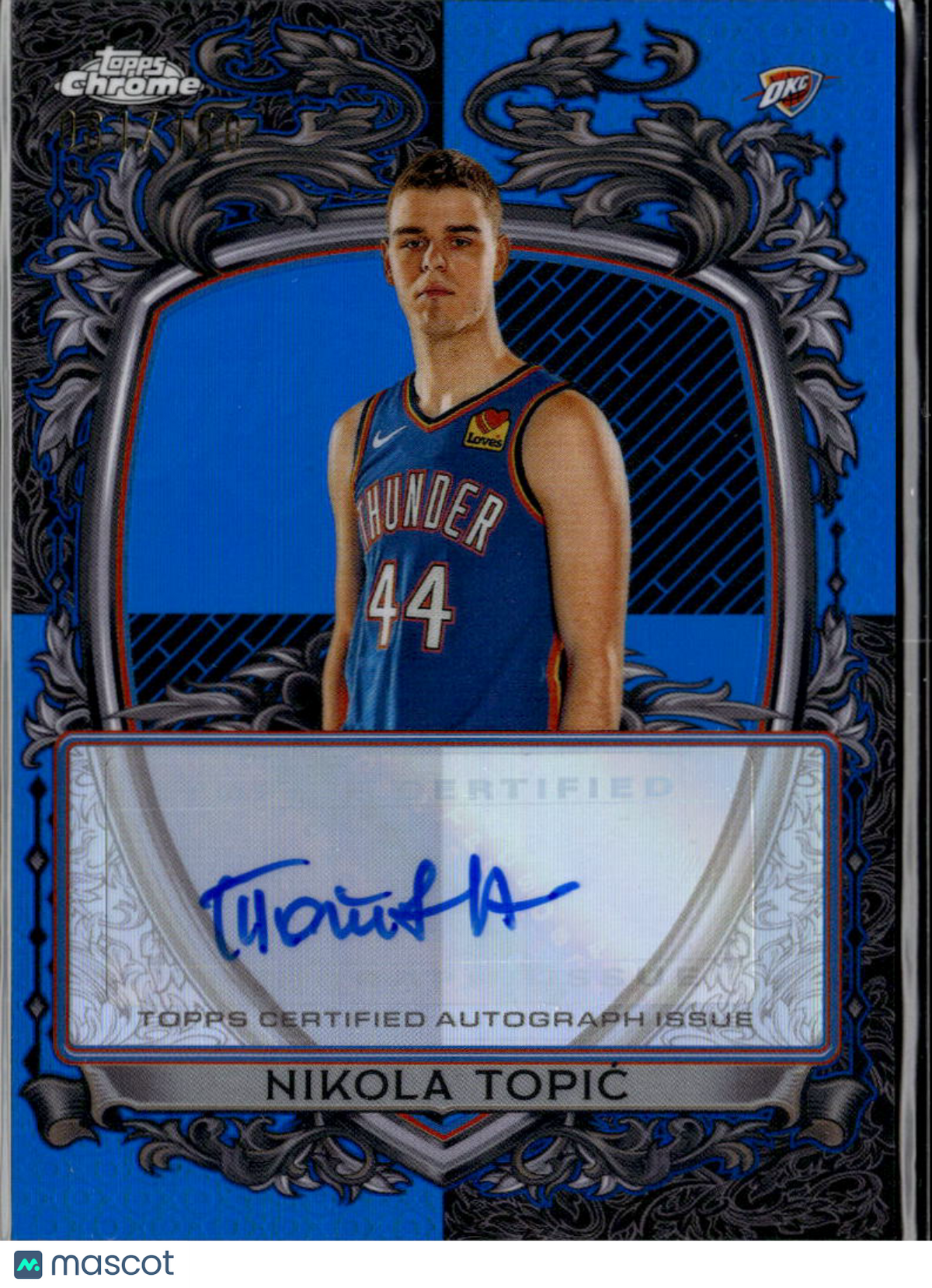 Nikola Topić 2025 Topps Chrome Auto Autograph Blue 61/150 Oklahoma City Thunder