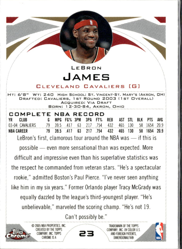 LeBron James 2005 Topps Chrome Card #23 Cleveland Cavalier