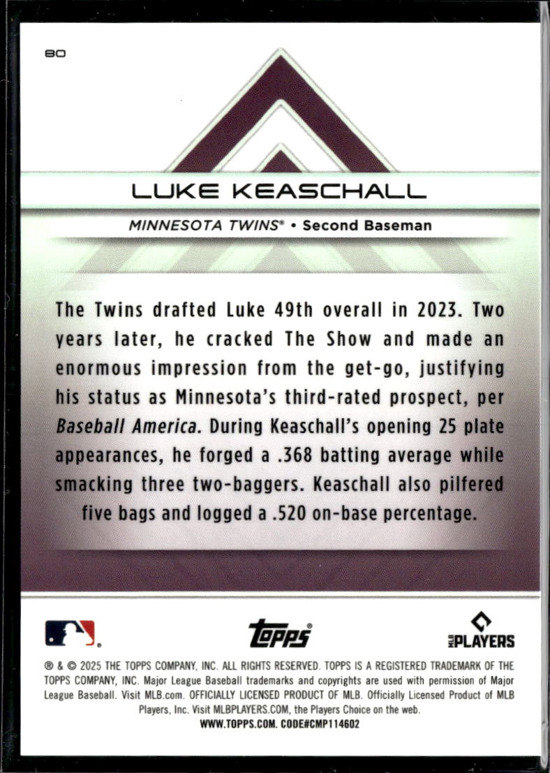 Luke Keaschall 2025 Topps Transcendent Orange Rookie RC 21/25 Minnesota Twins