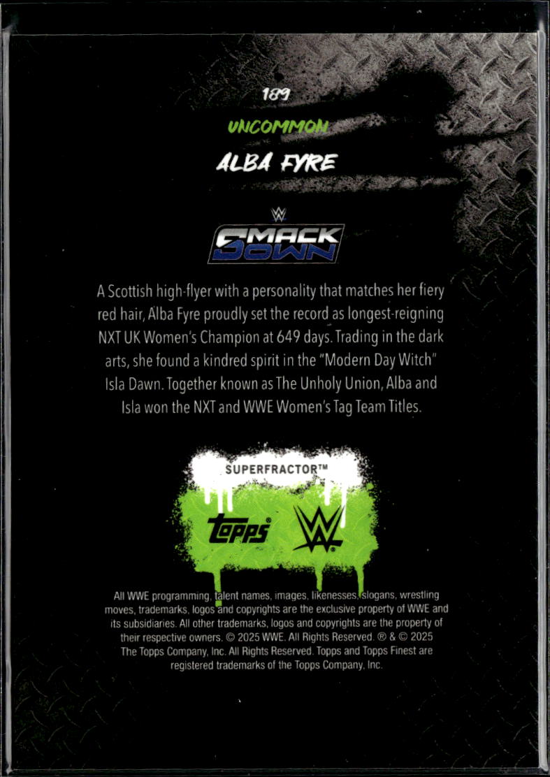 Alba Fyre 2025 Topps Finest WWE Superfractor 1/1 Smack Down