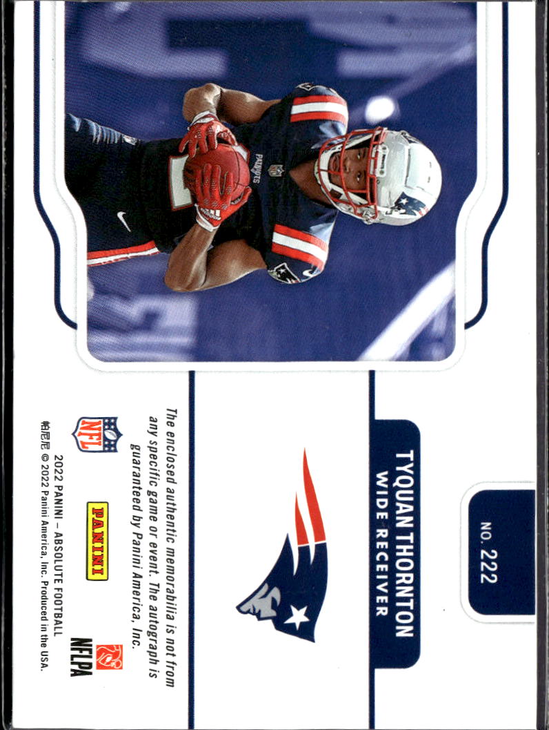 Tyquan Thornton 2022 Absolute Auto Autograph Patch Glove RC 144/199 Patriots