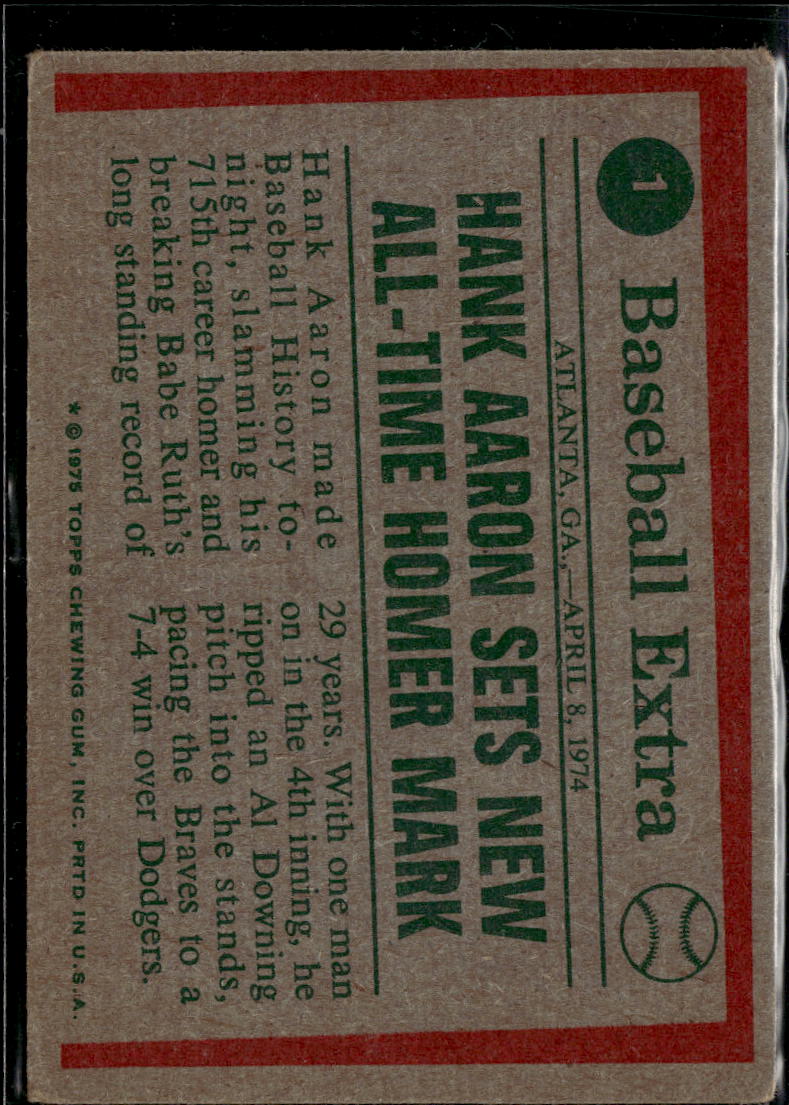Hank Aaron 1975 Topps #1 Milwaukee Brewers Atlanta Braves