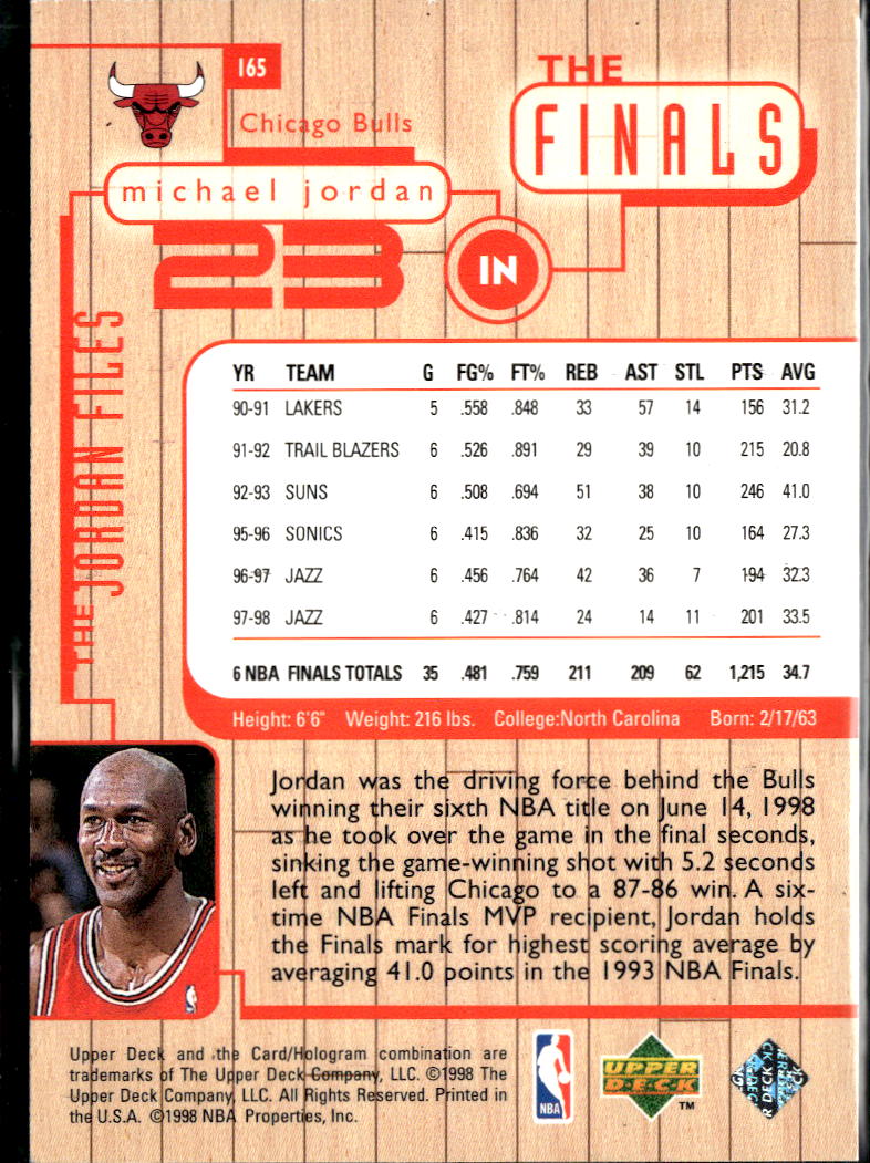 Michael Jordan 1998 Upper Deck The Finals #165 Chicago Bulls