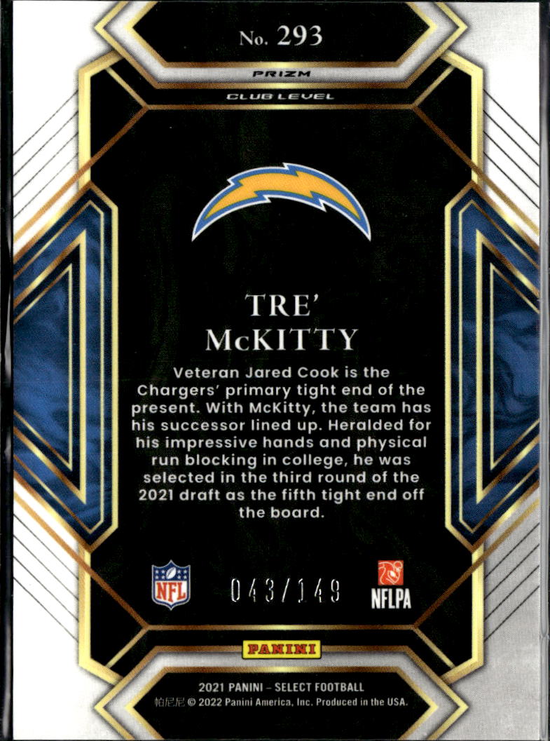 Tre' McKitty 2021 Select Tricolor Prizm Rookie RC /149 Los Angeles Chargers