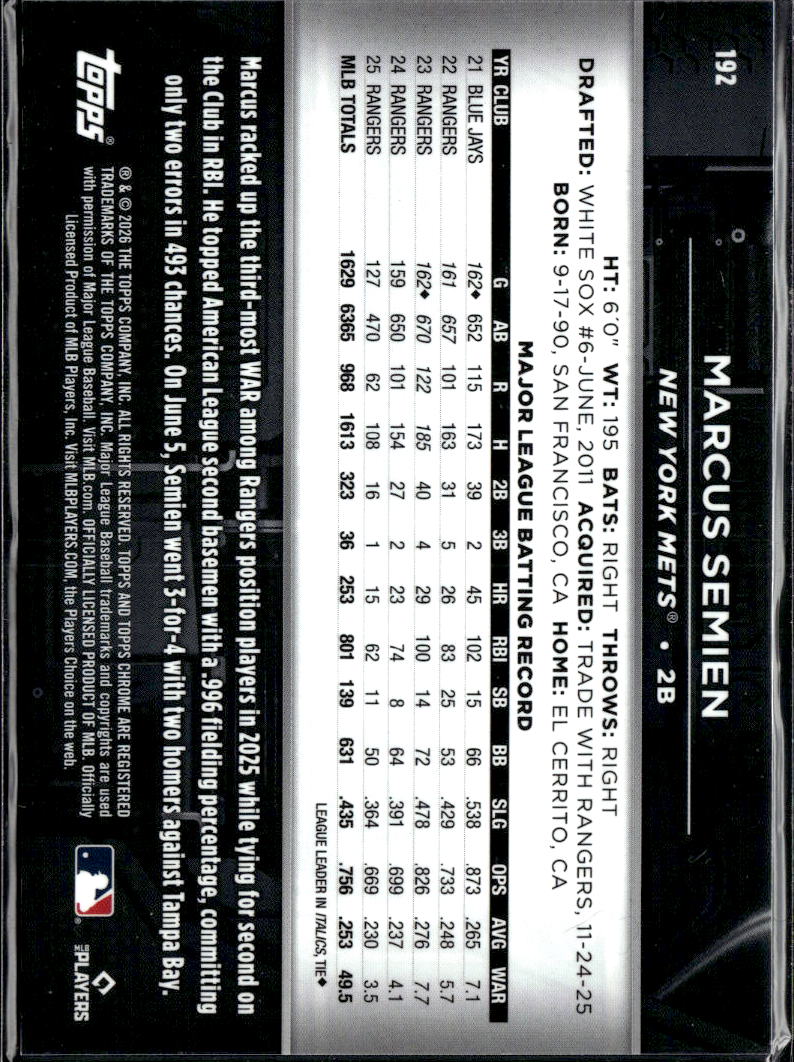 Marcus Semien 2026 Topps Chrome Black Purple Wave /75 New York Mets