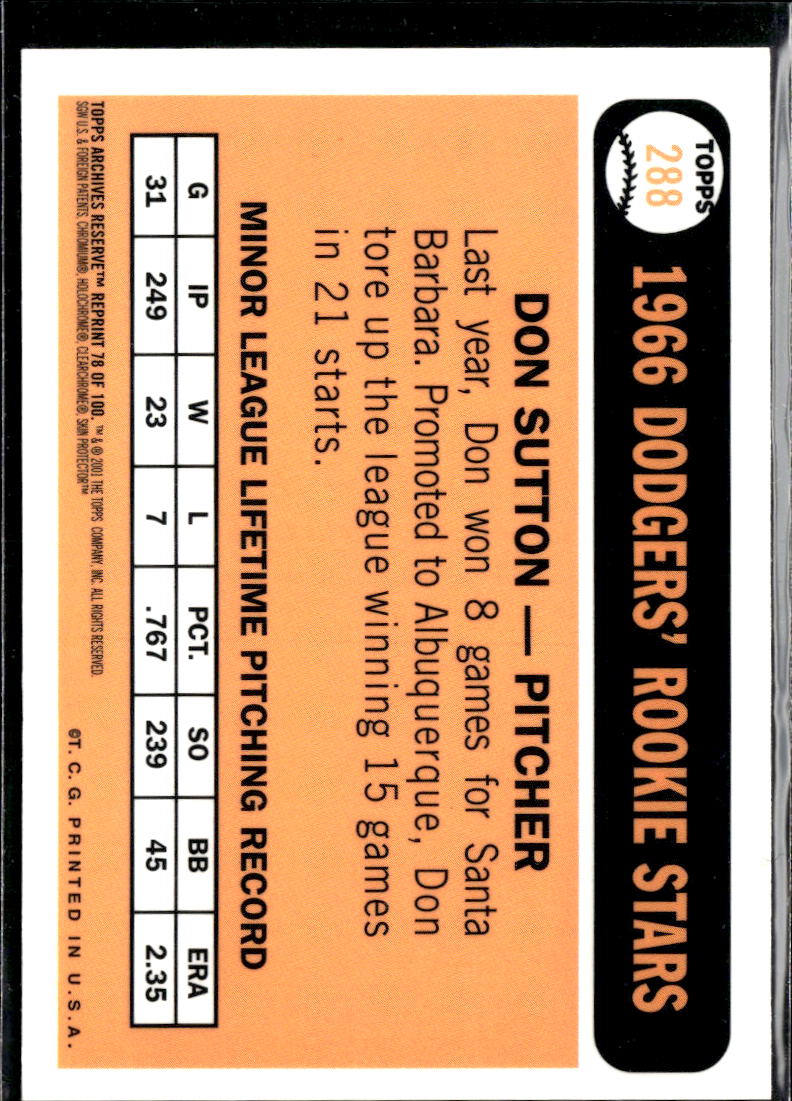 Don Sutton 2001 Topps Archives Reserve Refractor Los Angeles Dodgers