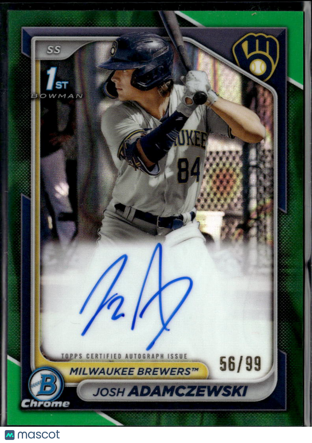 Josh Adamczewski 2024 Bowman Chrome 1st Auto Autograph 56/99 Milwaukee Brewers
