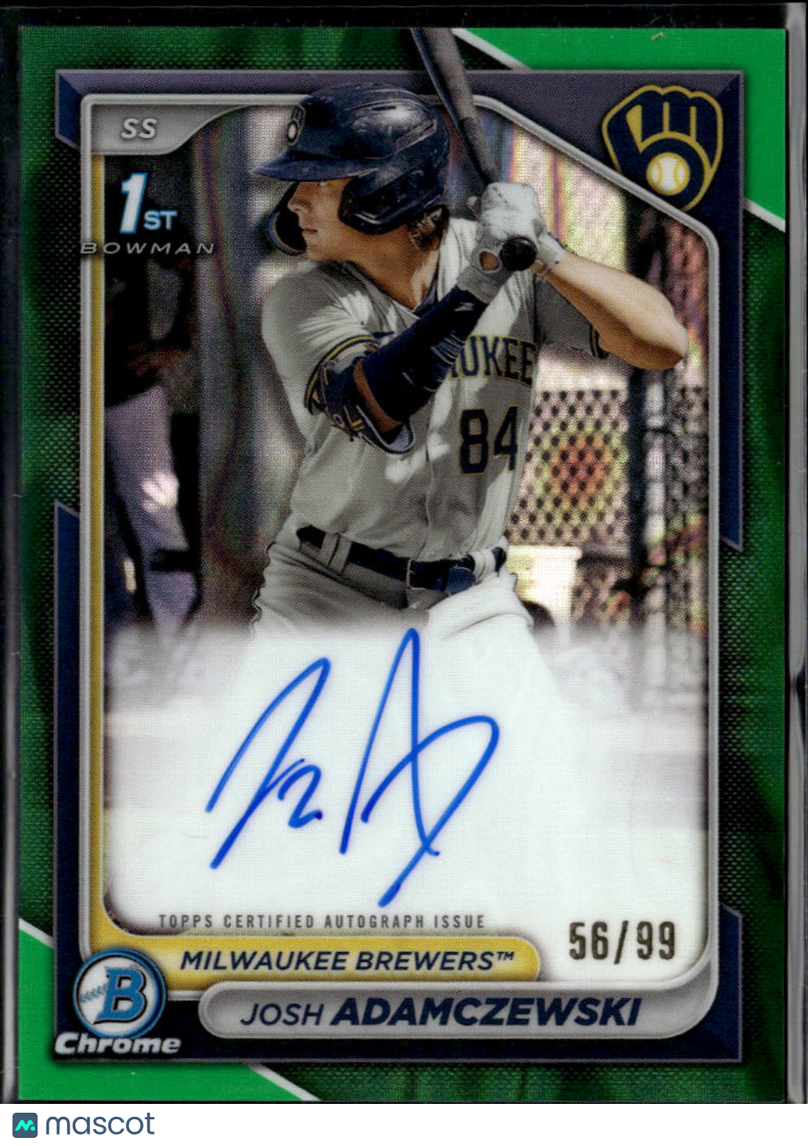 Josh Adamczewski 2024 Bowman Chrome 1st Auto Autograph 56/99 Milwaukee Brewers