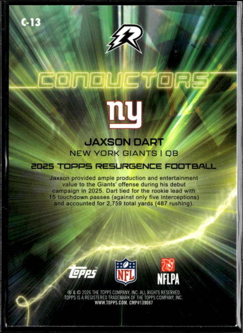 Jaxson Dart 2026 Topps Resurgence Conductors Rookie RC New York Giants