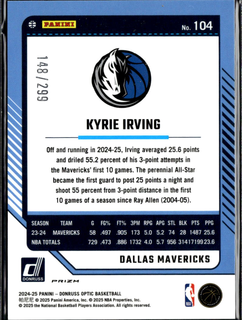 Kyrie Irving 2024-25 Optic Orange Prizm /299 Dallas Mavericks