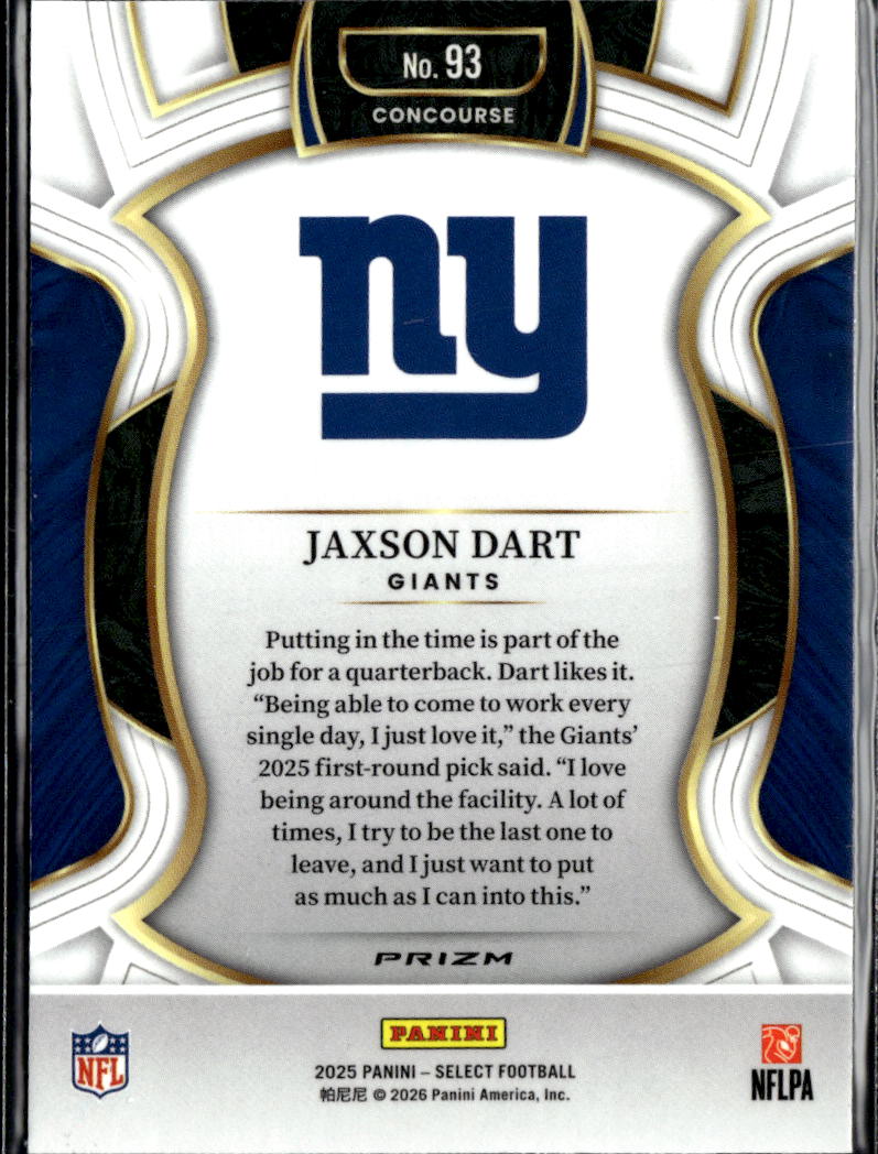 Jaxson Dart 2025 Select Red White Blue Shock Rookie RC New York Giants