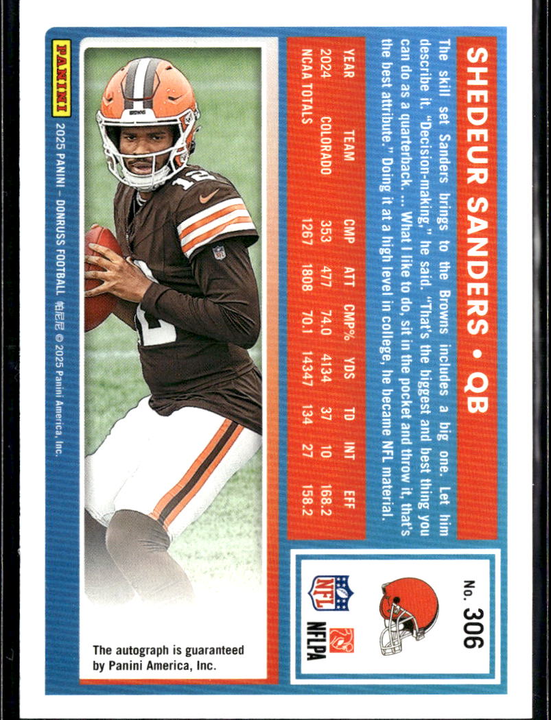 Shedeur Sanders 2025 Donruss Rated Rookie Orange Auto Autograph RC Browns