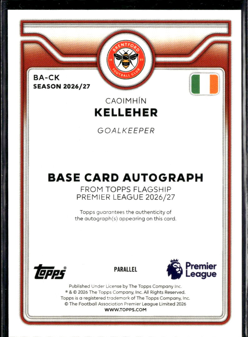 Caoimhín Kelleher 2026 Topps Auto Autograph 45/75 Brentford