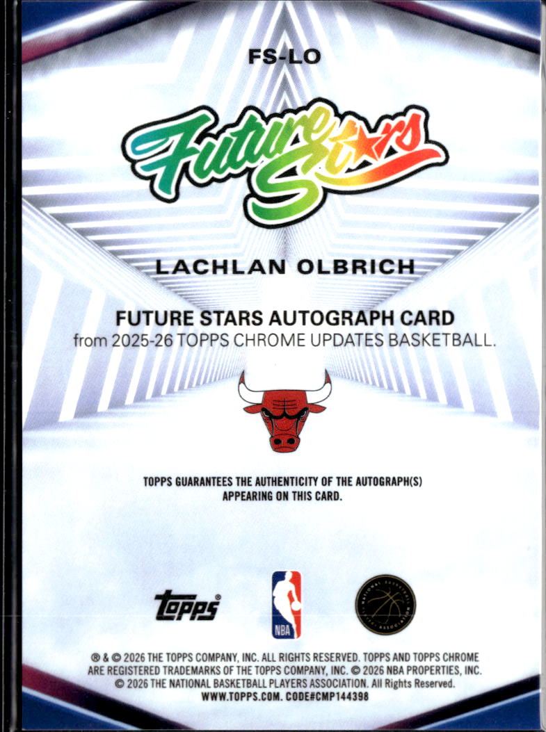 Lachlan Olbrich 2026 Topps Chrome Update Auto Autograph GOLD RC /50 Bulls