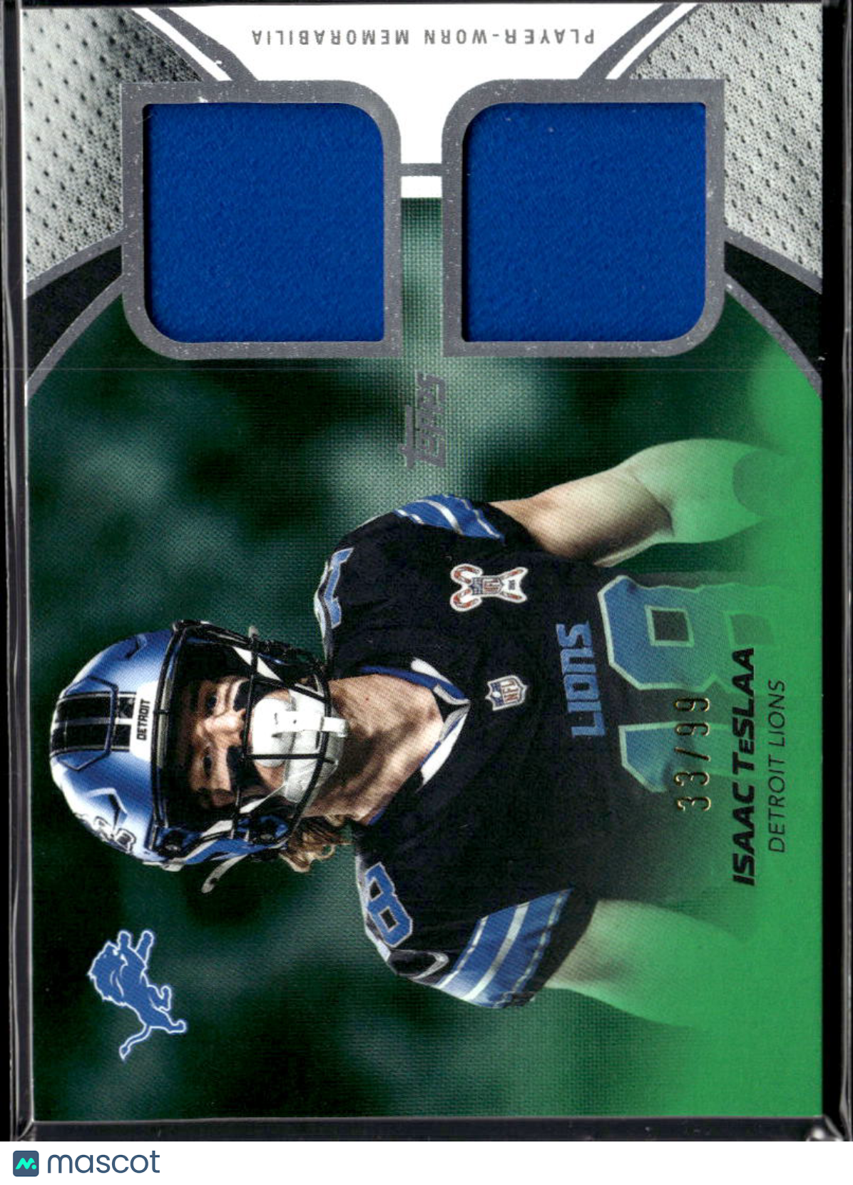 Isaac TeSlaa 2026 Topps Flagship Green Jersey Patch 33/99 Detroit Lions