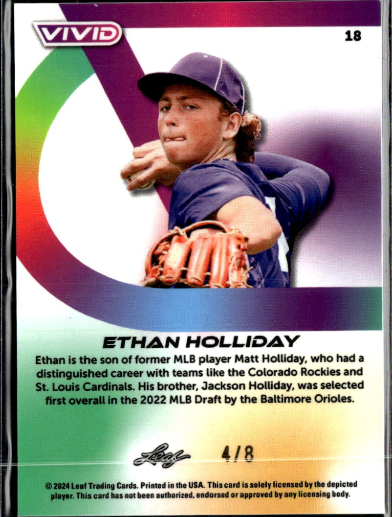 Ethan Holliday 2024 Leaf Vivid Rookie RC Colorado Rockies 4/8