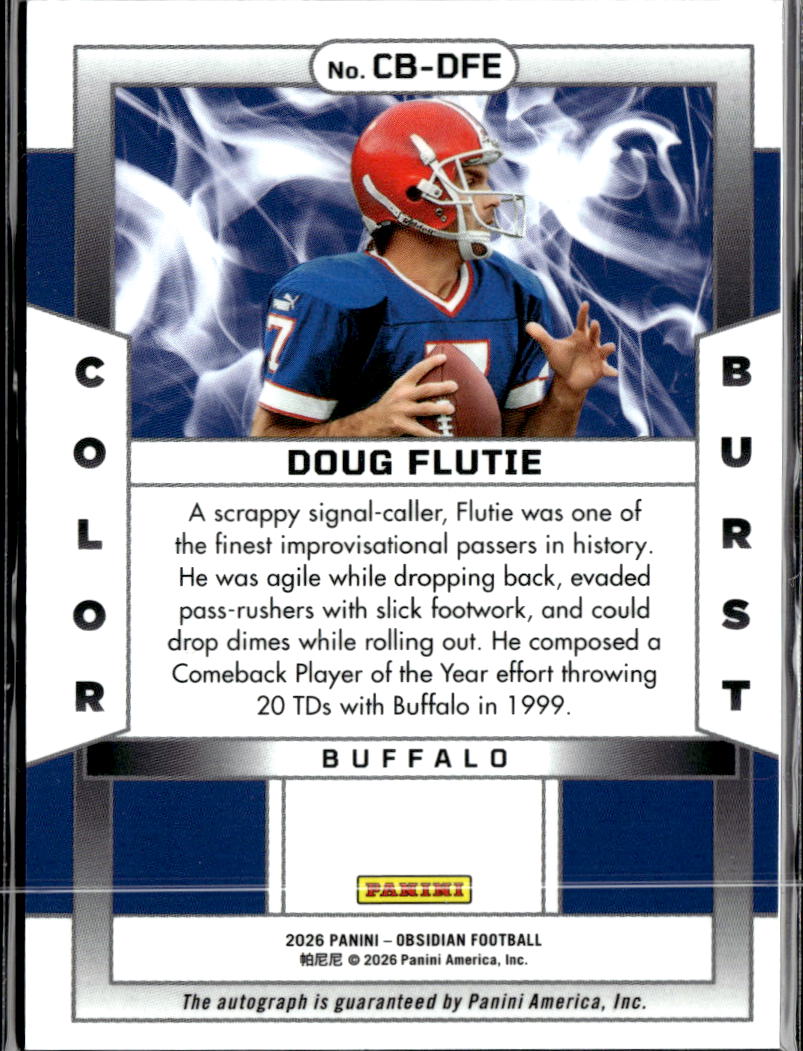 Doug Flutie 2026 Obsidian Auto Autograph Buffalo Bills