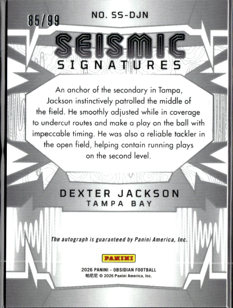 Dexter Jackson 2026 Obsidian Auto Autograph Red 85/99 Tampa Bay Buccaneers