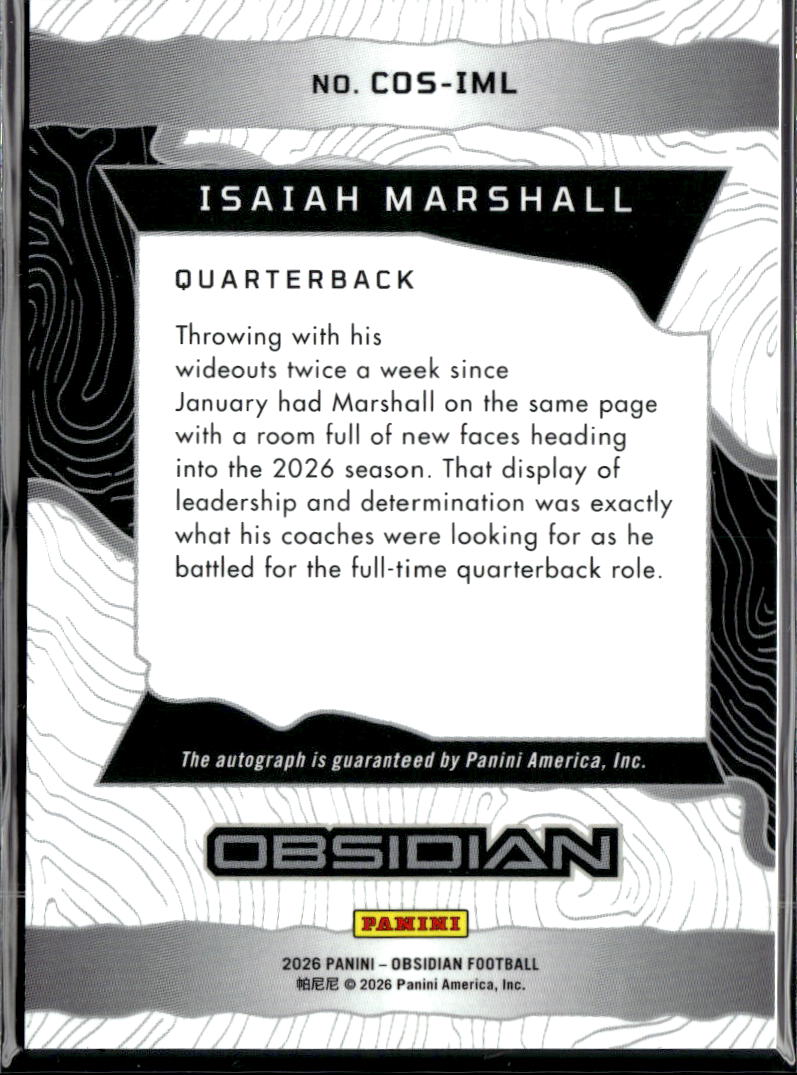 Isaiah Marshall 2026 Panini Obsidian Auto Autograph Rookie RC Kansas Jayhawks
