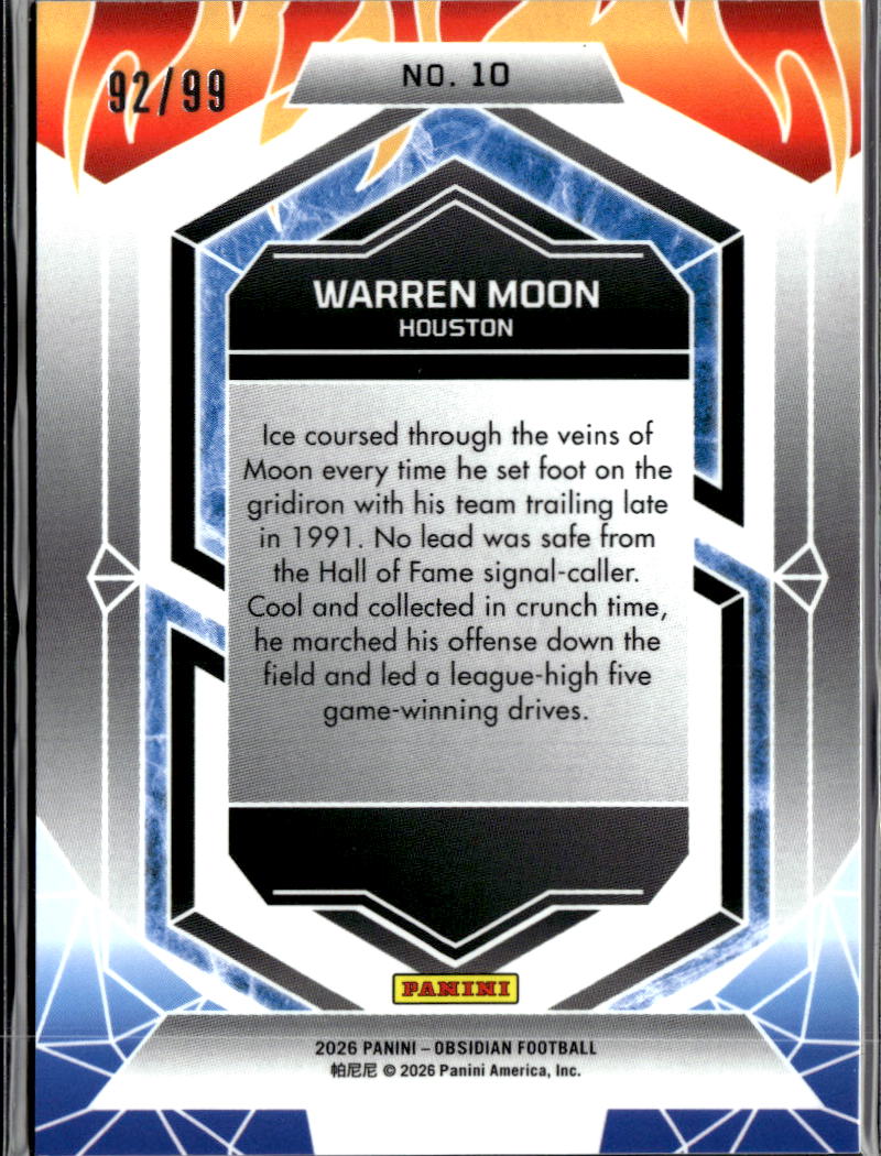 Warren Moon 2026 Panini Obsidian Fire And Ice 92/99 Houston Oilers