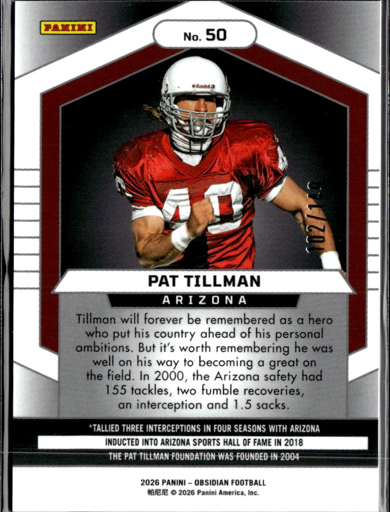 Pat Tillman 2026 Obsidian Red Contra 102/149 Arizona Cardinals