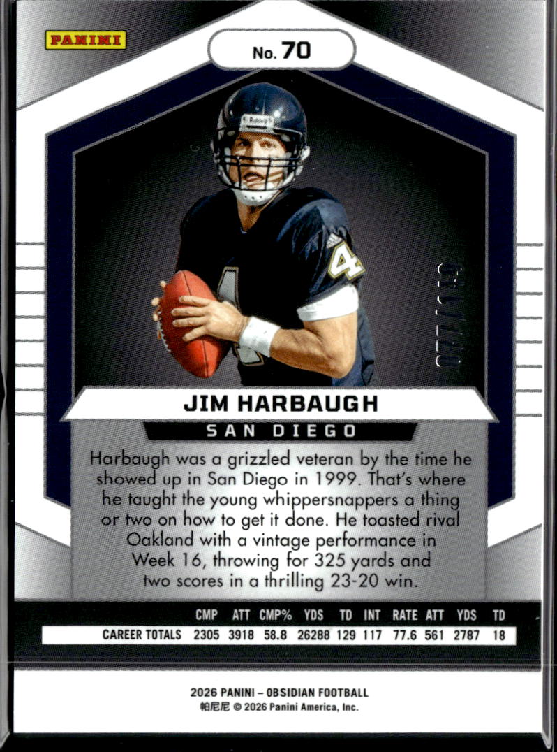 Jim Harbaugh 2026 Obsidian Red Contra 77/149 San Diego Chargers
