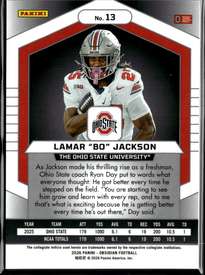 Lamar Bo Jackson 2026 Obsidian Rookie Card RC Ohio State Buckeyes