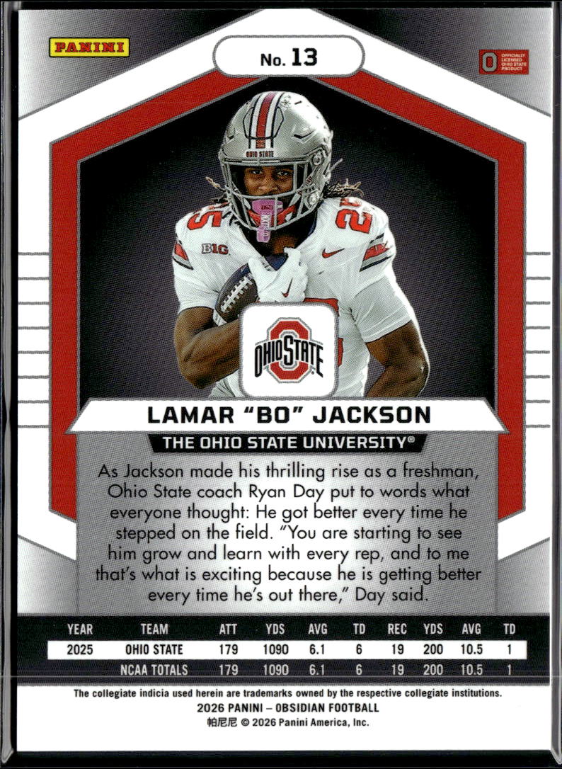 Lamar Bo Jackson 2026 Obsidian Rookie Card RC Ohio State Buckeyes
