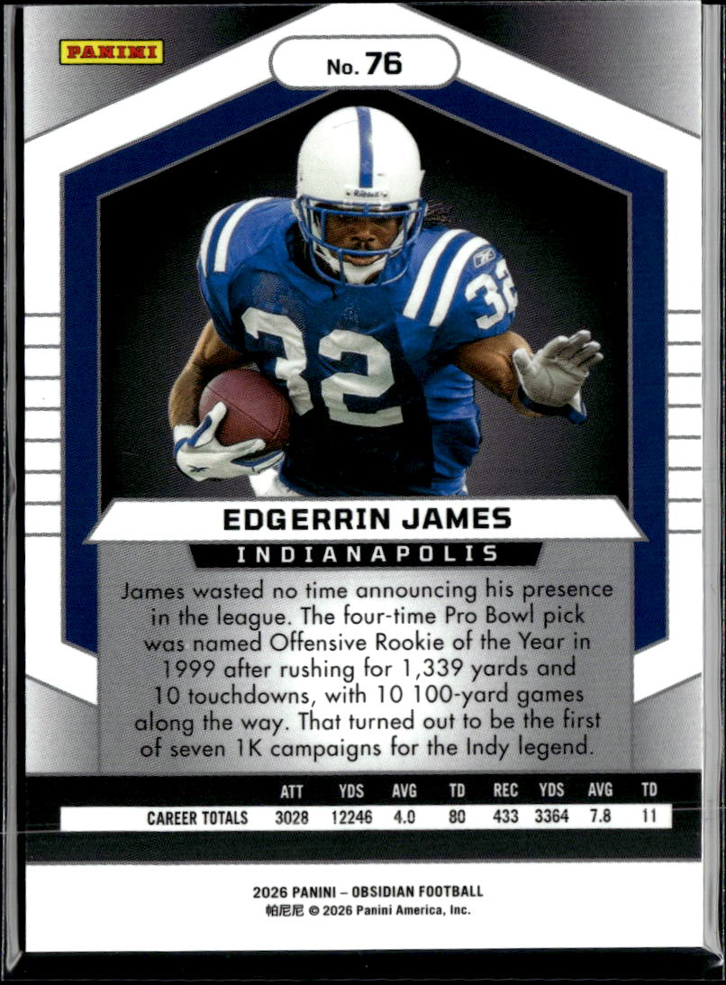 Edgerrin James 2026 Panini Obsidian Card Indianapolis Colts