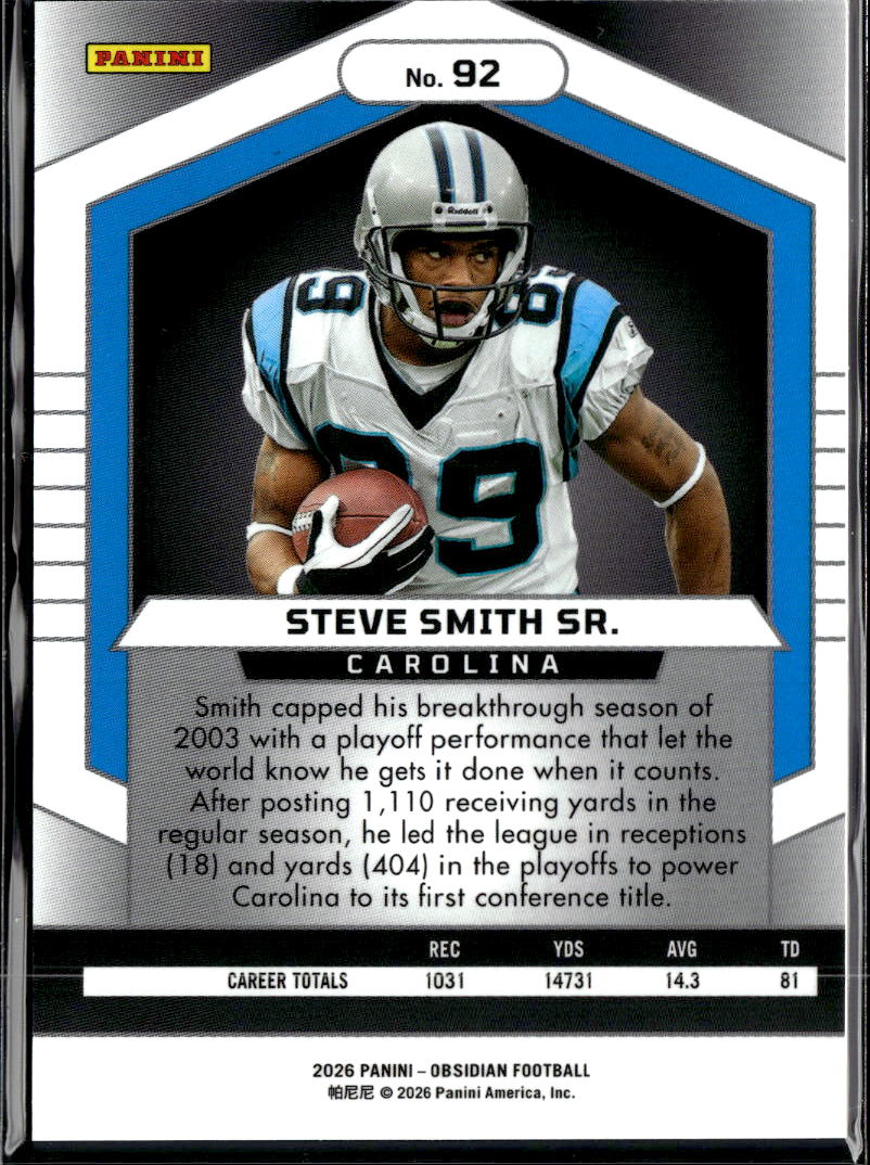 Steve Smith Sr. 2026 Panini Obsidian Card Carolina Panthers