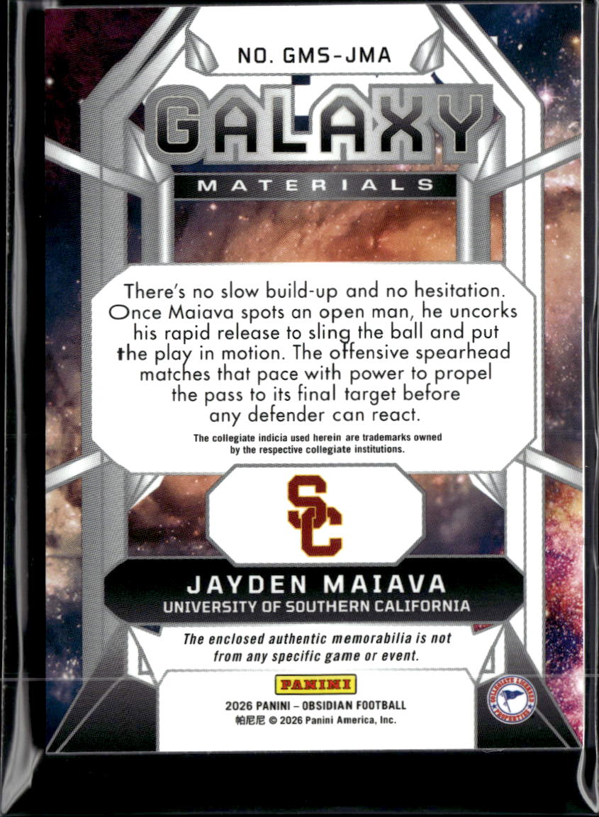 Jayden Maiava 2026 Obsidian Jersey Patch Rookie RC USC Trojans