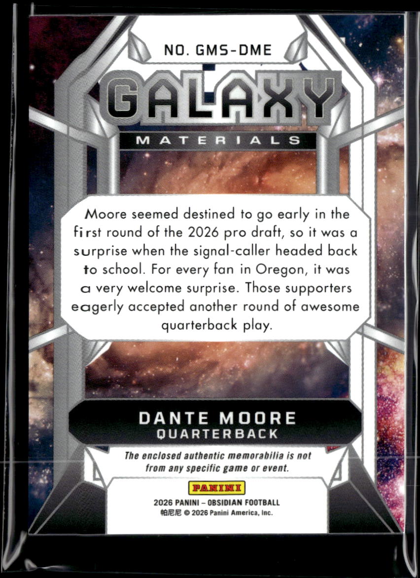 Dante Moore 2026 Obsidian Jersey Patch Rookie RC Oregon Ducks
