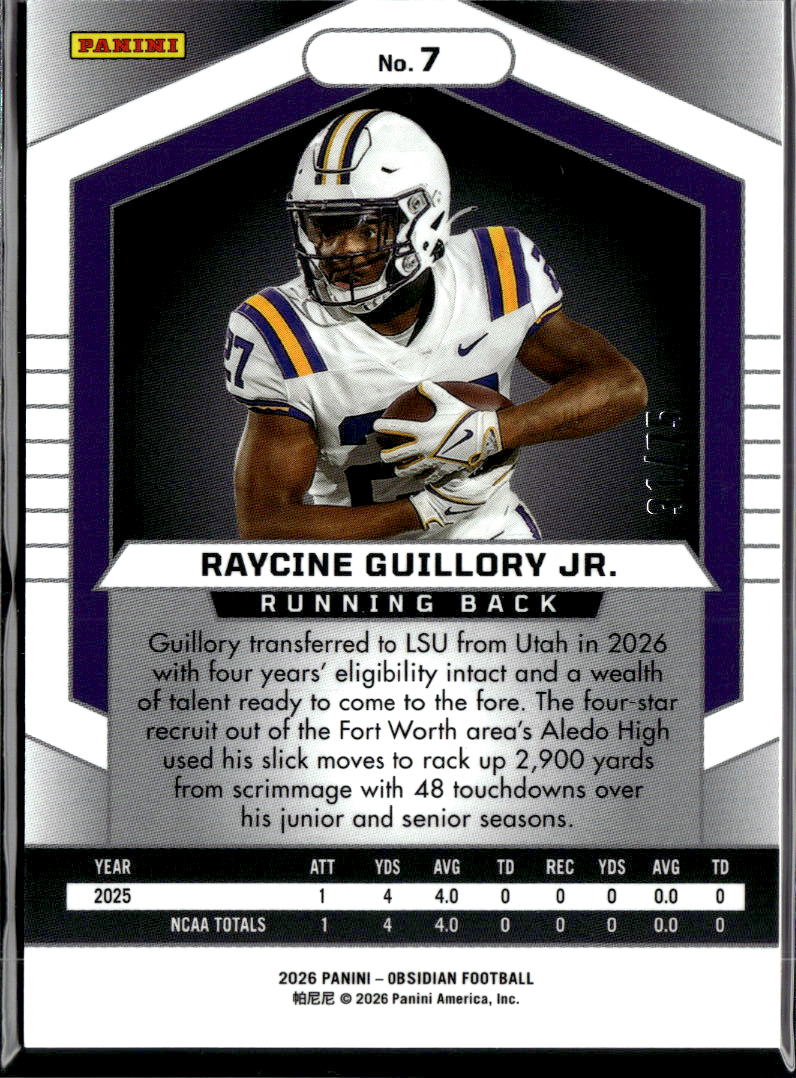 Raycine Guillory Jr. 2026 Obsidian Electric Etch Blue RC 31/75 LSU Tigers