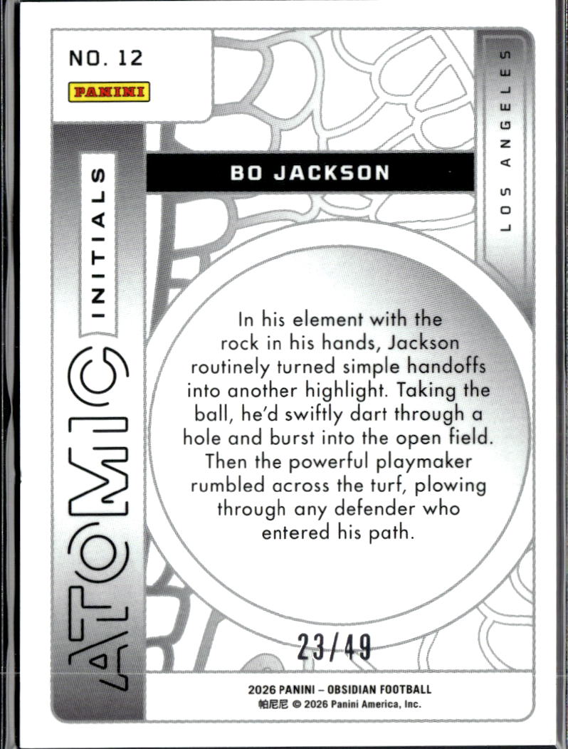 Bo Jackson 2026 Obsidian Atomic Initials  Etch Blue 23/49 Raiders
